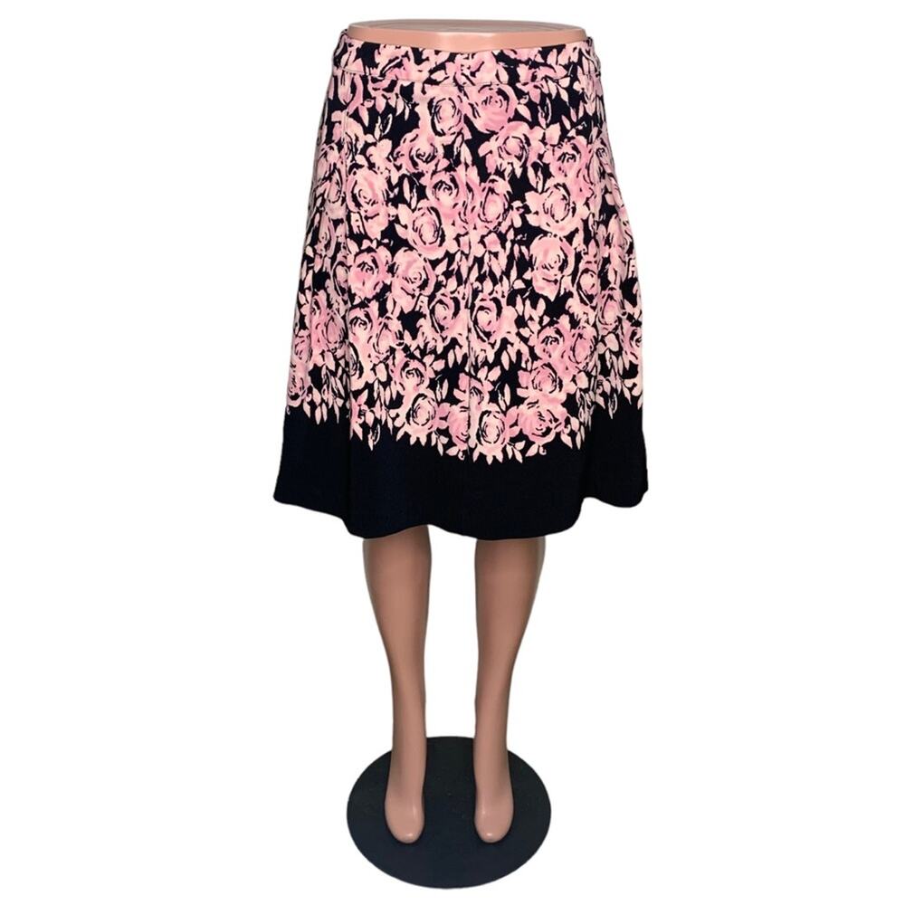 Luxe by Carmen Marc Valvo NWOT Skirt Floral Print Black Pink Size 12P
